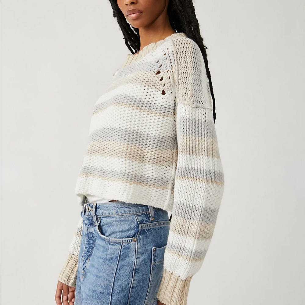 Free People NWT Devon Stripe Cropped Sweater Size Large - Picture 3 of 4